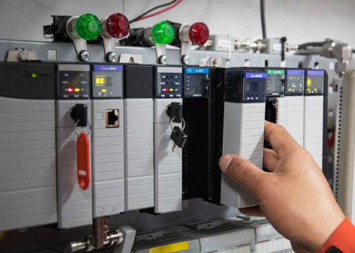 PLC programable logic controler,This picture show hard wiring co PLC programable logic controler,This picture show hard wiring communication socket connection during technician maintenance