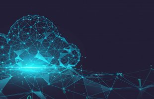 Data cloud storage network from lines, triangles and particle style design. Illustration vector